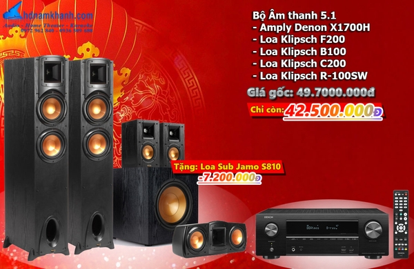 Bộ 5.1 Amply Denon X1700H - Loa Klipsch F200 - Loa Sub Klipsch R-100sw