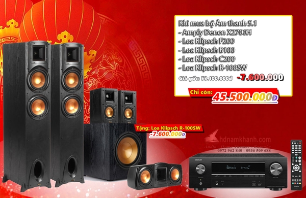Bộ 5.1 Amply Denon X2700H - Loa Klipsch F200 - Loa Klipsch R101 SW