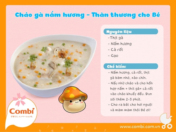 Cháo gà nấm hương cho bé 8 tháng tuổi