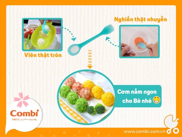 Nghiền thật nhuyễn-viên thật tròn-cơm nắm ngon cho bé nhé