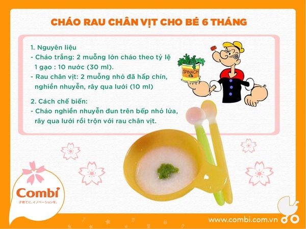 Cháo rau chân vịt cho thủy thủ Popey 6 tháng tuổi