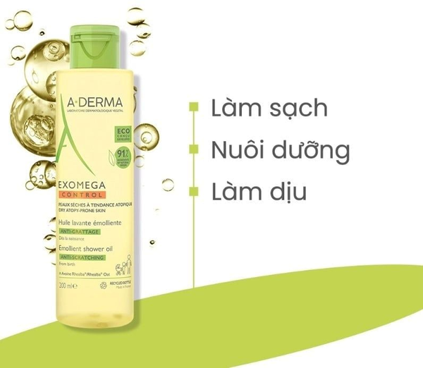 Dầu tắm làm sạch dịu nhẹ viêm da cơ địa A-Derma Exomega Emollient Shower Oil 200ml - Ảnh 4