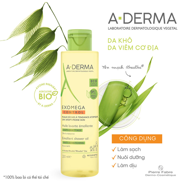 Dầu tắm làm sạch dịu nhẹ viêm da cơ địa A-Derma Exomega Emollient Shower Oil 200ml - Ảnh 3