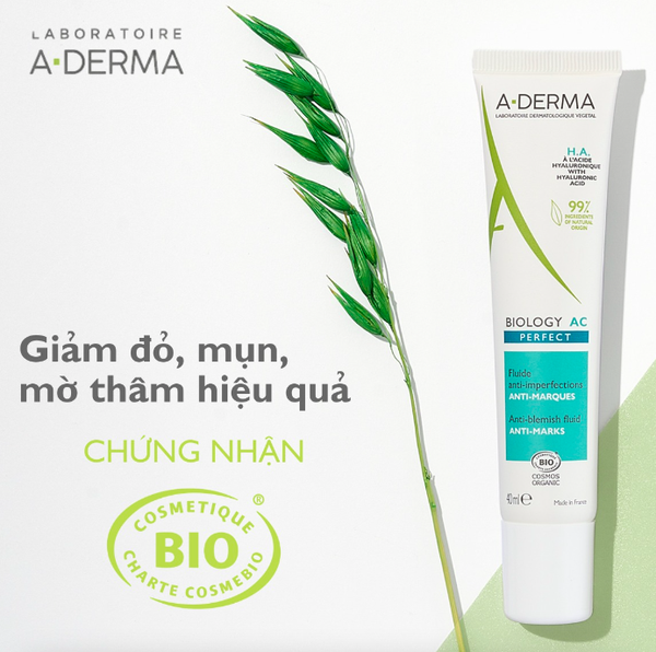 Kem Giảm Mụn, Kiểm soát Bã Nhờn và Mờ Thâm Mụn A-derma Biology AC Perfect Anti-Blemish Fluid 40ml - Ảnh 3