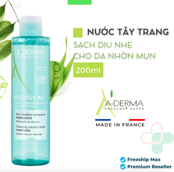 Nước Tẩy Trang Cho Da Nhờn Mụn A-derma Biology AC Purifying Cleansing Micellar Water 200ml - Ảnh 3