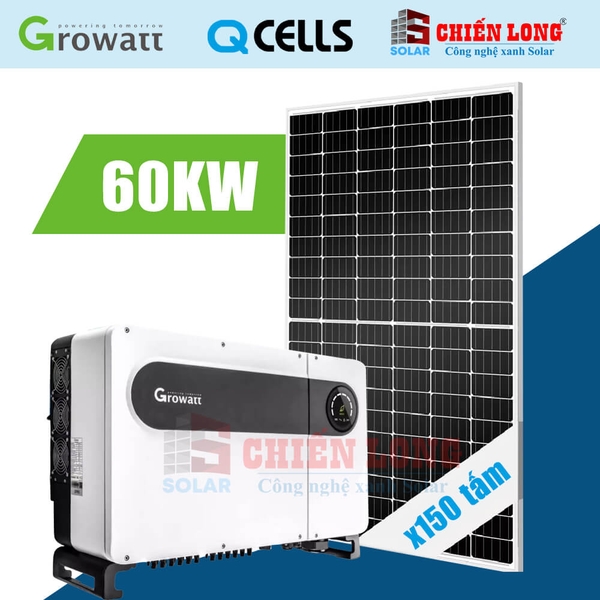 Báo giá 150 tấm pin Qcells 400Wp | 1 Inverter Growatt MAC 60KTL3-X LV hệ hòa lưới 60Kw Áp mái