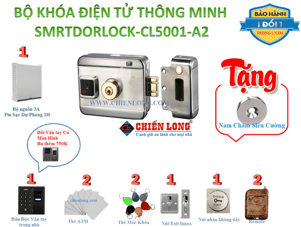 Bộ Khóa Cổng Điện Tử Thông Minh Vân tay, thẻ từ mã số  Smartdorlock CL-5001-A2