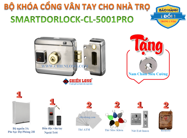 Bộ Khóa Cổng Vân Tay Cho Nhà Trọ Smartdorlock CL-5001RRO-S
