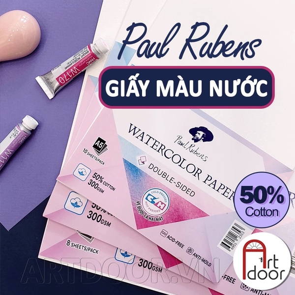 Giấy vẽ màu nước PAUL RUBENS 50% Cotton dày 300gsm (vân nổi Cold)