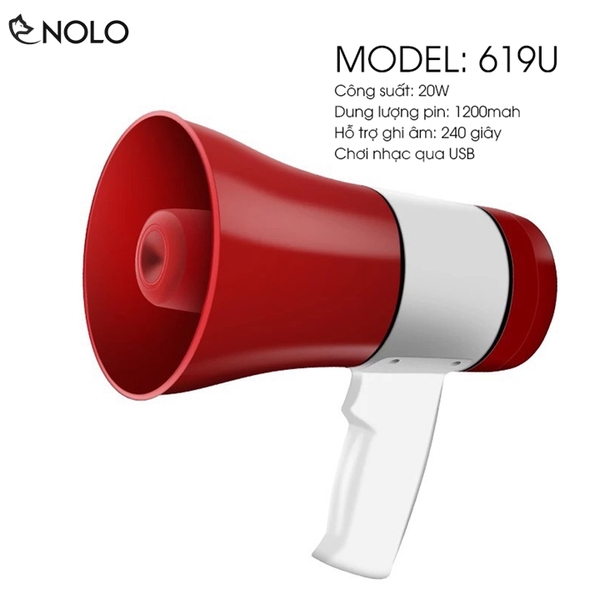 Bộ Loa Phóng Thanh Đa Năng Pin Sạc Cầm Tay Megaphone Model MS619U Công Suất 20W Có Khe Cắm USB