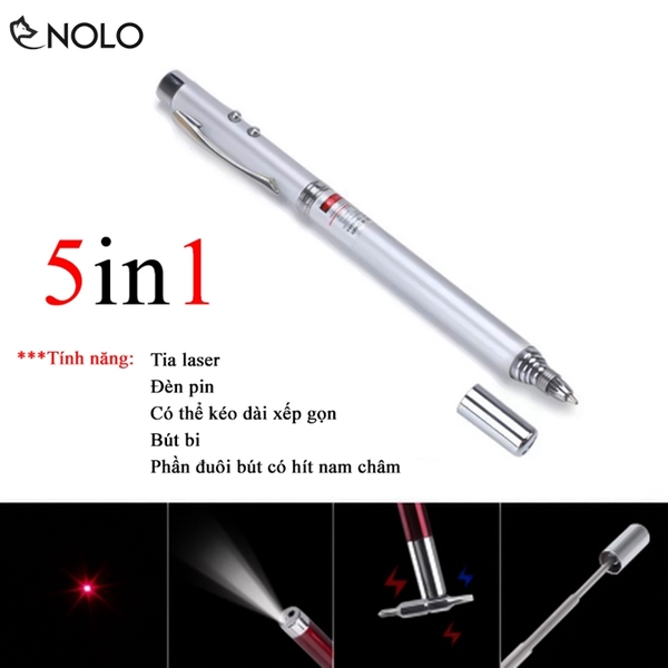 Bộ Bút Trình Chiếu Thuyết Trình Tia Laser 5in1 Nhiều Chức Năng Chất Liệu Hợp Kim Có Tặng Kèm Hộp Sử Dụng Nguồn 3 Viên Pin AG3 Mini