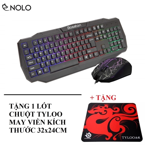 Combo Bộ Bàn Phím Và Chuột Gaming Có Dây Đèn Led 3D 7 Màu Bosston Model M836 Chính Hãng