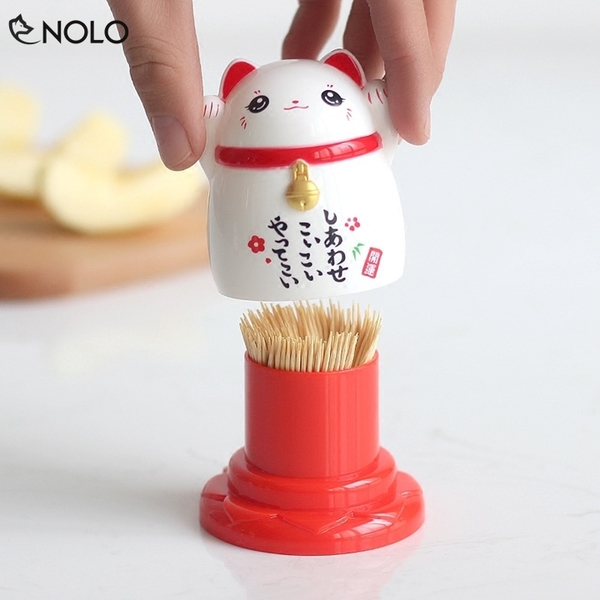 Hộp Đựng Tăm Xỉa Răng Để Bàn Hình Chú Mèo Neko Model SK147 Mang Ý Nghĩa May Mắn Chất Liệu Nhựa ABS Thực Phẩm