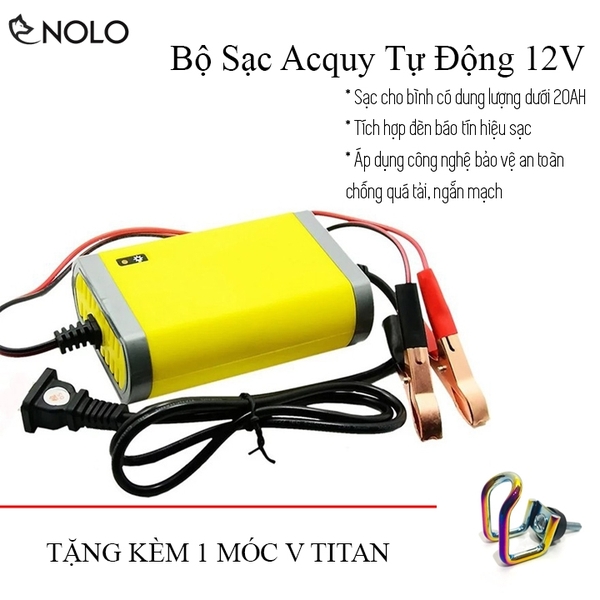 Bộ Sạc Ắc Quy Tự Động 12V Có Đèn Báo Sạc Dành Sạc Cho Bình Có Dung Lượng Dưới 20AH Có  Mạch Bảo Vệ An Toàn Tặng Kèm Móc V Titan Xe Máy