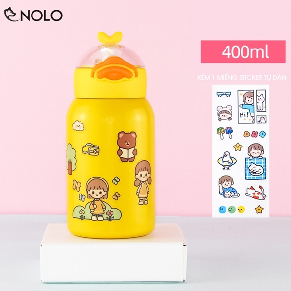 Bình Giữ Nhiệt Bình Đựng Nước Cầm Tay Mini Dung Tích 400ml Model SM019 Kèm Miếng Dán Sticker Ngộ Nghĩnh