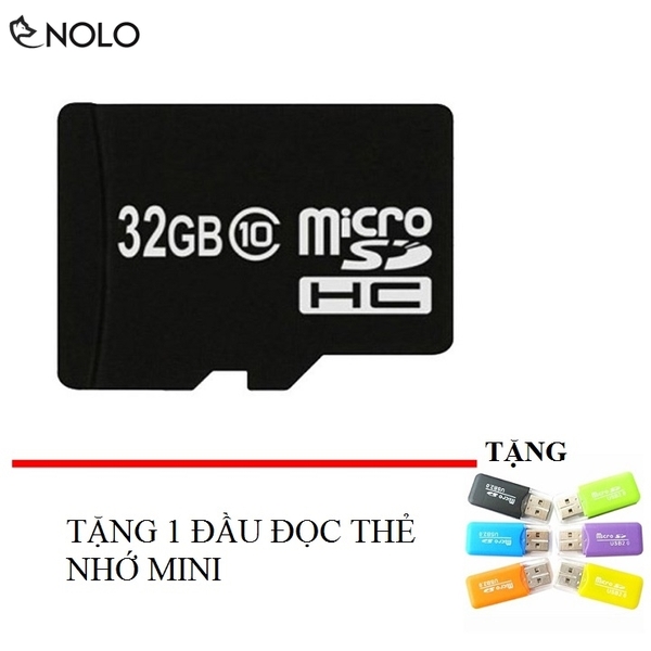 Thẻ Nhớ MicroSD Cho Điện Thoại, Máy Nghe Nhạc Dung Lượng 32GB Tặng Đọc Đầu Thẻ Reader Mini