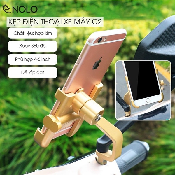 Giá Đỡ Kẹp Điện Thoại Xe Máy Xoay 360 Độ Model C2 Cho Kích Thước Từ 4 – 7 Inch Chất Liệu Hợp Kim Phủ Sơn Tĩnh Điện