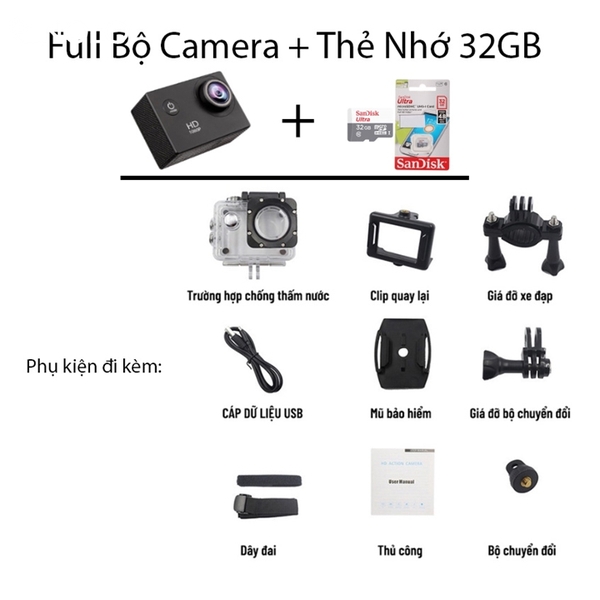 Camera Hành Trình Pin Sạc Sportcam Model SJ400 Phân Giải FullHD 1080p Chống Nước Chống Bụi Gắn Xe Đạp Xe Máy Thể Thao