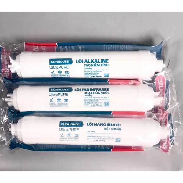 Combo 3 lõi lọc khoáng Sunhouse (Nano, Alkaline, Mineral) lắp được cho máy lọc RO