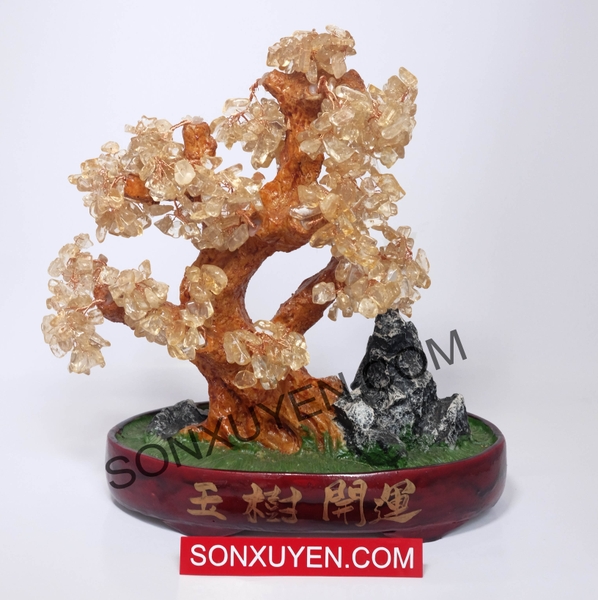 Cây đá thạnh anh phong thủy màu vàng cao 31 cm