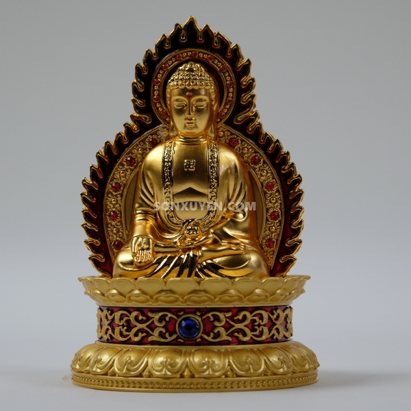Phật tổ ngồi trên đài sen có hai mặt cao 13,5 cm rộng 8 cm