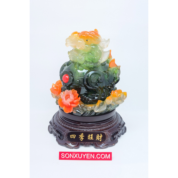 Tỳ hưu ngọc xanh có hoa phú quý cao 31 rộng 23