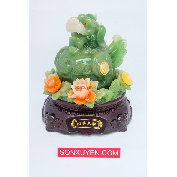 Tỳ hưu ngọc vàng có hoa phú quý  cao 29 rộng 26