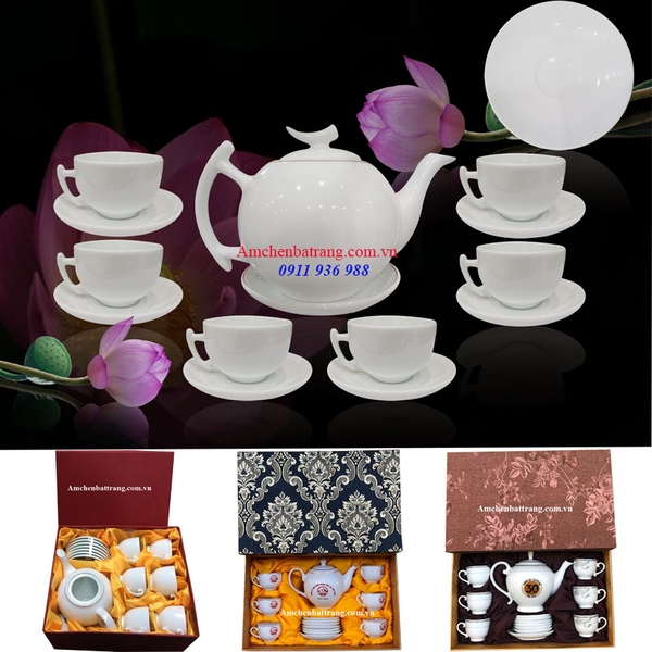 Bộ Ấm Chén In Logo Hoa Sen 1