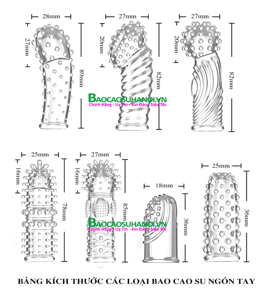 bảng size bao cao su đôn dên ngón tay các loại