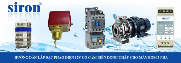 Sơ đồ lắp cảm biến chống giật chuyển nguồn phao điện cho máy bơm 3 pha Sơ đồ lắp cảm biến chống giật chuyển nguồn phao điện cho máy bơm 3 pha