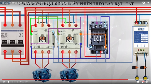 Cách lắp đặt mạch điều khiển 2 máy bơm chạy luân phiên theo lần bật Cách lắp đặt mạch điều khiển 2 máy bơm chạy luân phiên theo lần bật