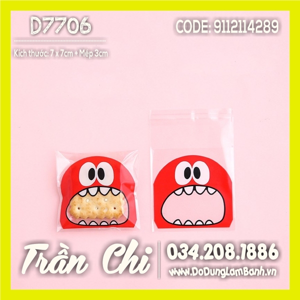 Túi DÁN đựng bánh kẹo Size 7x7cm - Hình ICON mặt ĐỎ - Xấp 95-100c (D7706)