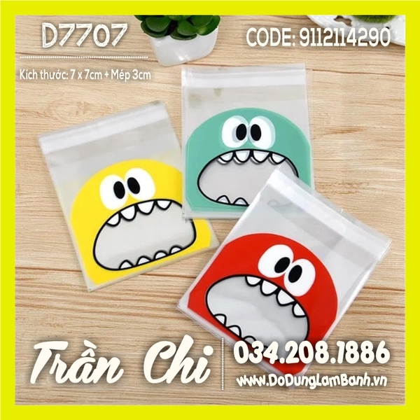 Túi DÁN đựng bánh kẹo Size 7x7cm - Hình ICON mặt VÀNG - Xấp 95-100c (D7707)