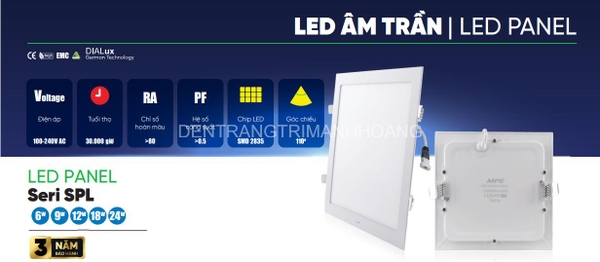 Đèn LED âm trần panel vuông 24w MPE
