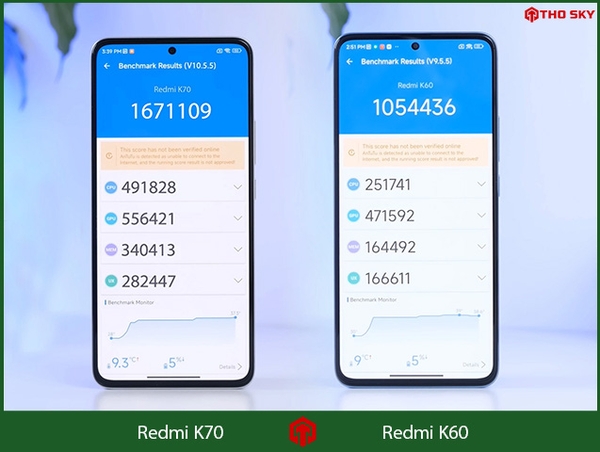 So sánh điểm số antutu của Redmi K70 và Redmi K60