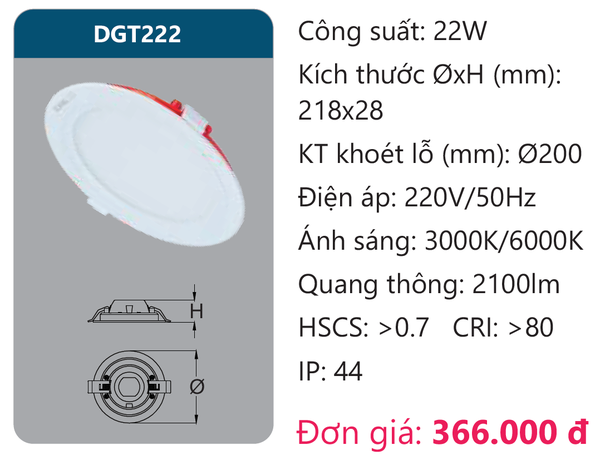 Đèn Led panel cao cấp Duhal DGT222