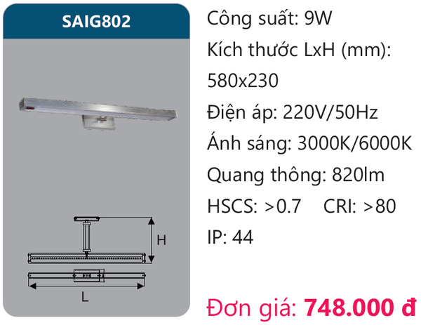 Đèn led soi gương Duhal SAIG802