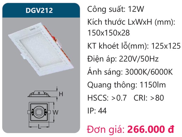 Đèn Led panel cao cấp Duhal DGV212