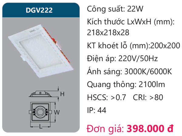 Đèn Led panel cao cấp Duhal DGV222