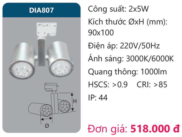 Đèn Led chiếu điểm thanh ray Duhal DIA807