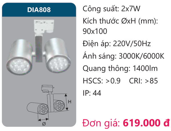 Đèn Led chiếu điểm thanh ray Duhal DIA808