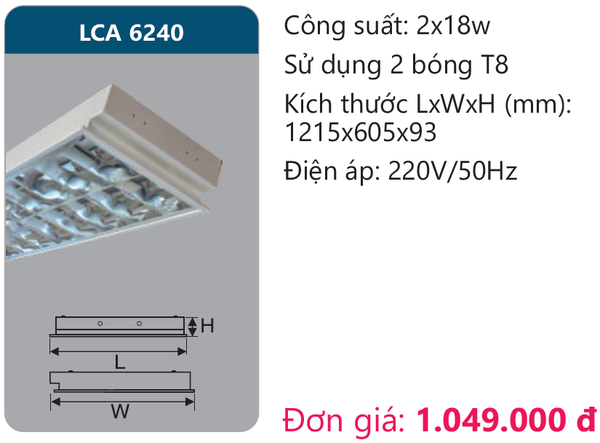 Máng đèn phản quang âm trần Duhal LCA 6240