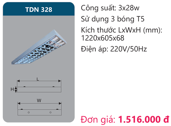 Máng đèn phản quang lắp nổi âm trần Duhal TDN 328