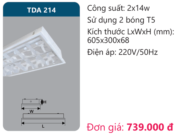 Máng đèn phản quang lắp nổi âm trần Duhal TDA 214