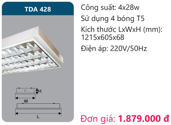 Máng đèn phản quang lắp nổi âm trần Duhal TDA 414