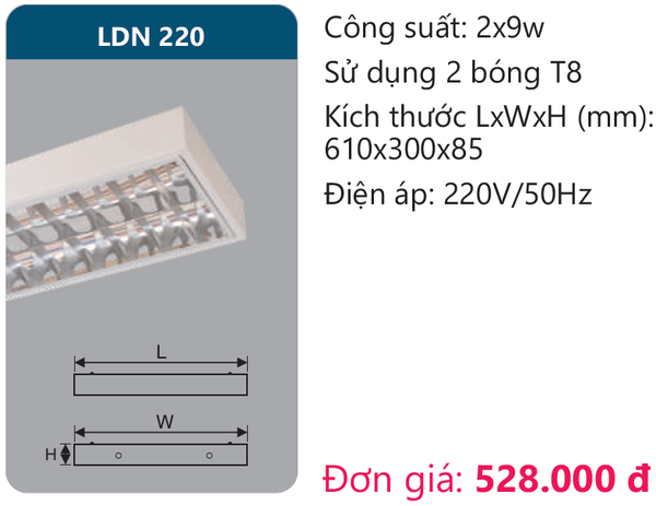 Máng đèn phản quang lắp nổi Duhal LDN 220