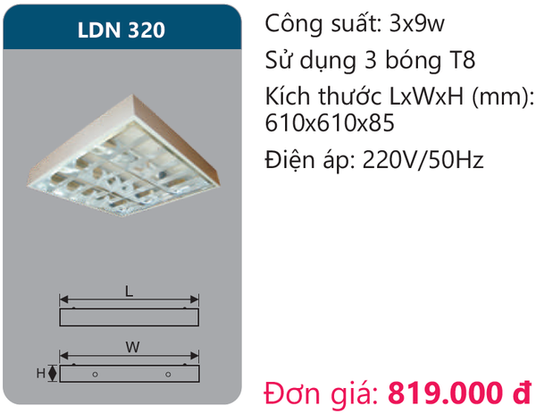 Máng đèn phản quang lắp nổi Duhal LDN 320