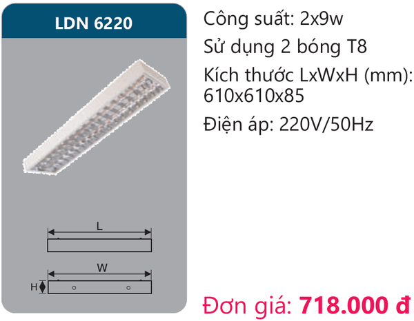 Máng đèn phản quang lắp nổi Duhal LDN 6220