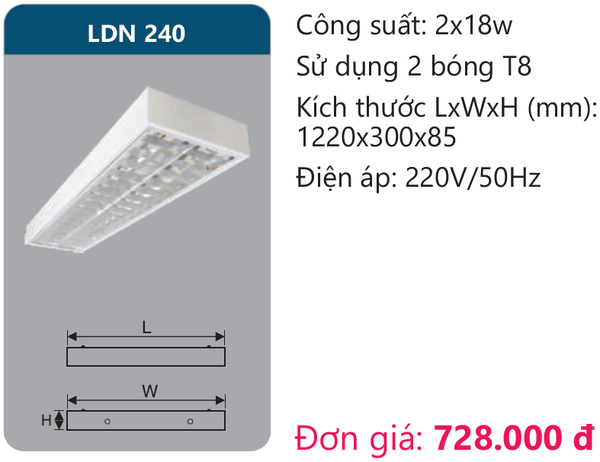 Máng đèn phản quang lắp nổi Duhal LDN 240