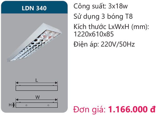 Máng đèn phản quang lắp nổi Duhal LDN 340